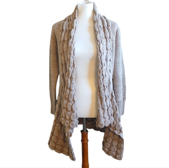 Women's Chunky Oversized Taupe Knit Textured Draped Cardigan Sweater - Picture 1 of 12